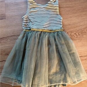 Mini boden sage green striped  Sleeveless Dress with Tulle Skirt